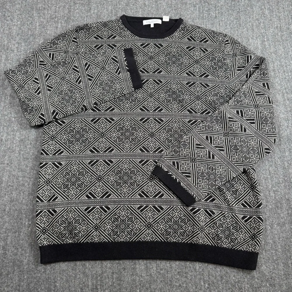 Alex Cannon Men's Large Black White Geometric Sweater Silk Cotton Crewneck
